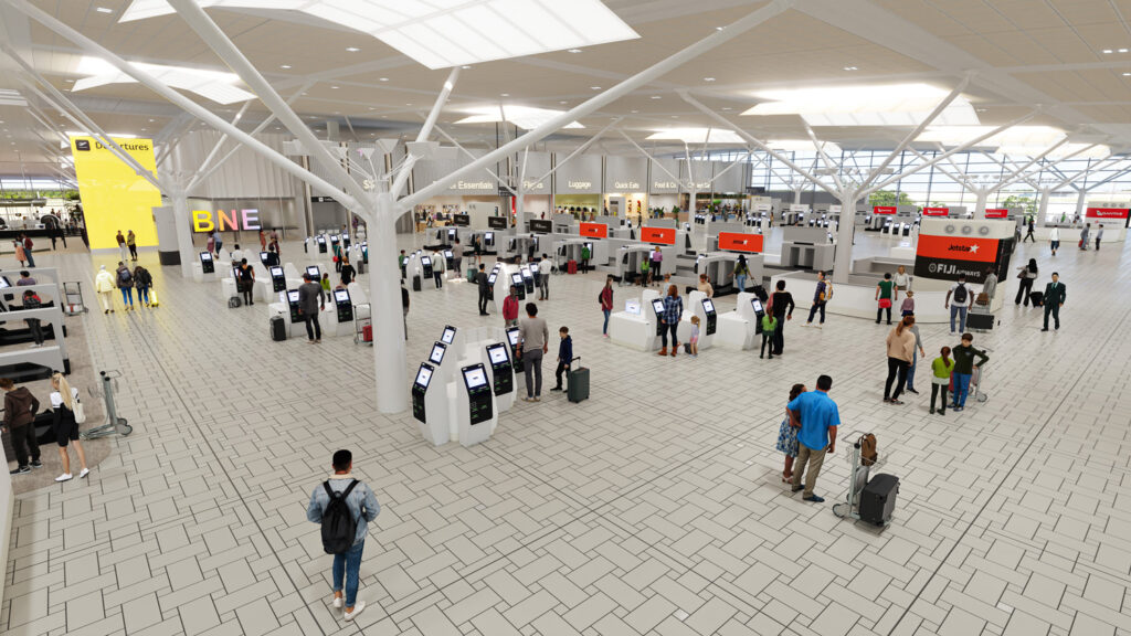 Artist's impression of upgraded self service kiosks and bag drop