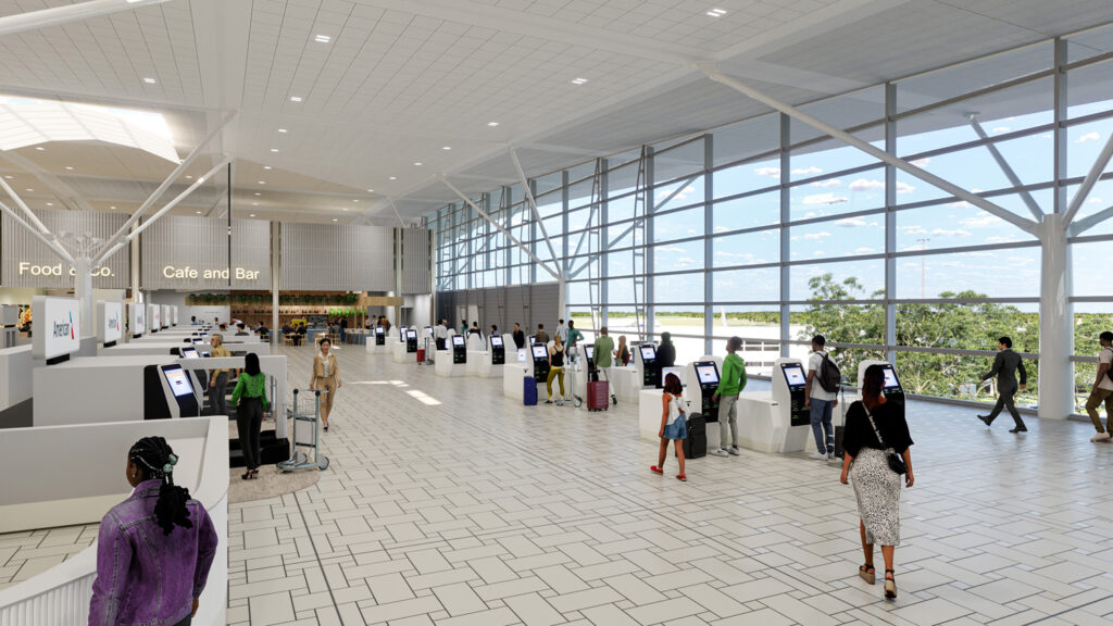 Artist's impression of upgraded self service kiosks and bag drop