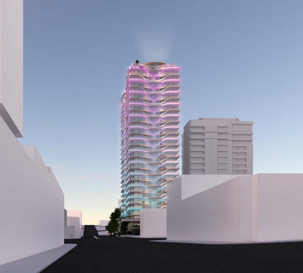 Architectural rendering of the proposed residential-led tower at 286 St Pauls Terrace, Fortitude Valley