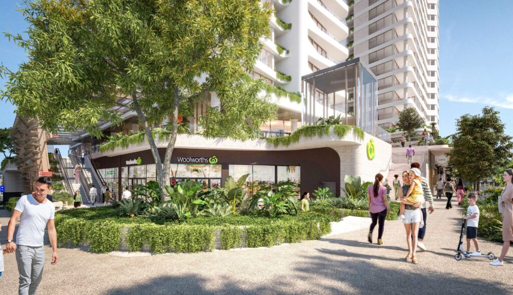 Architectural rendering of proposed Albion TOD by Woolworths development arm Fabcot