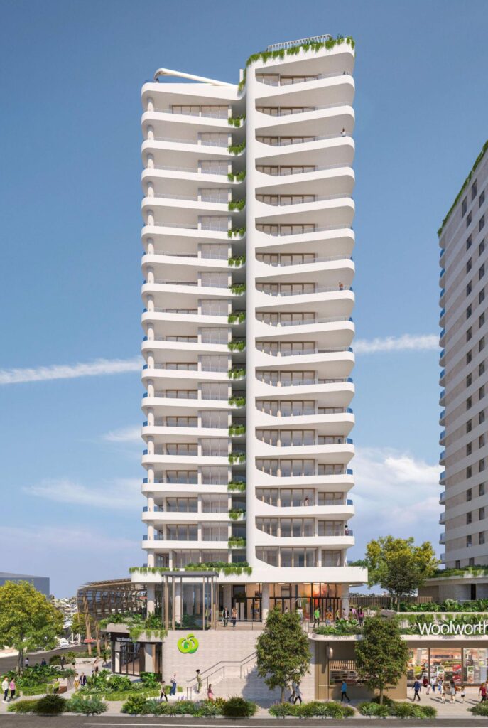 Architectural rendering of proposed Albion TOD by Woolworths development arm Fabcot