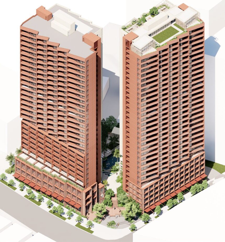 Architectural rendering of Pellicano's proposed residential BTR buildings at 332-334 Water St, Bowen Hills