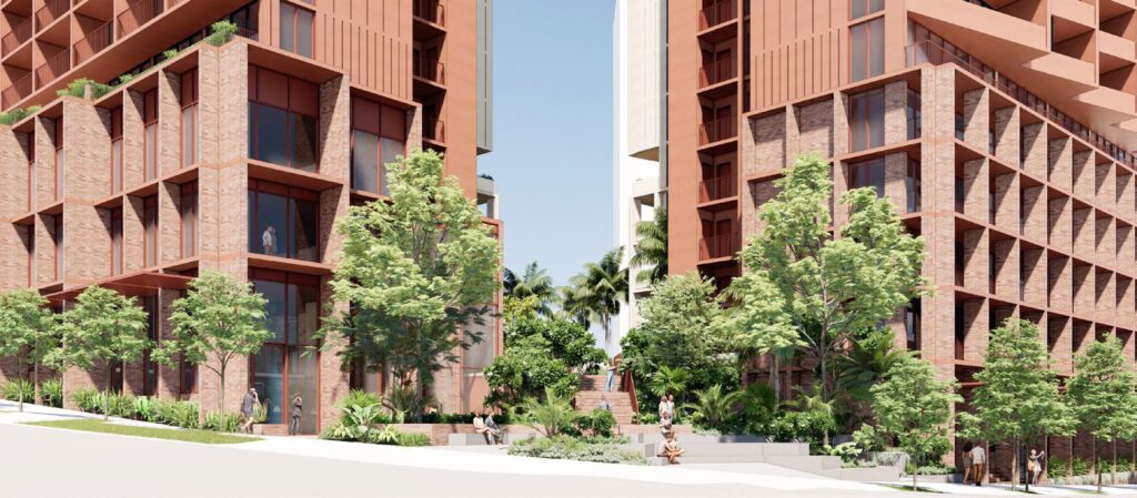 Architectural rendering of Pellicano's proposed residential BTR buildings at 332-334 Water St, Fortitude Valley