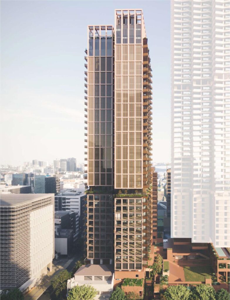 Architectural rendering of Aria's proposed 164 Melbourne St, South Brisbane showing tower B