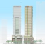 Architectural diagram of the proposed 50-storey towers at 14 & 19 Nott Street, South Brisbane