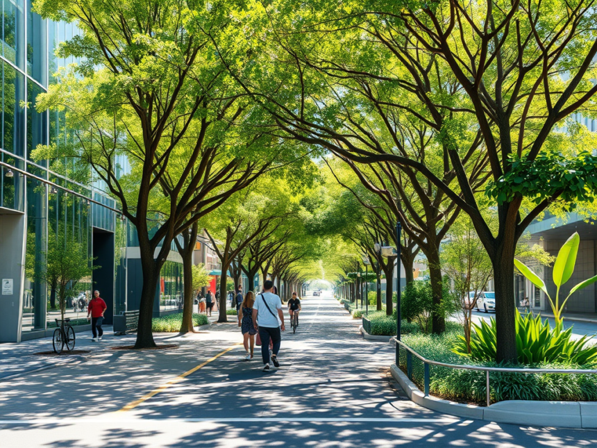 AI rendering of a Brisbane street with lots of tree cover